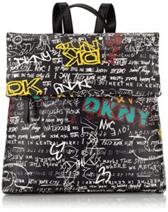 dkny women’s multipurpose fashion backpack, black iconic graffiti tilly, one size
