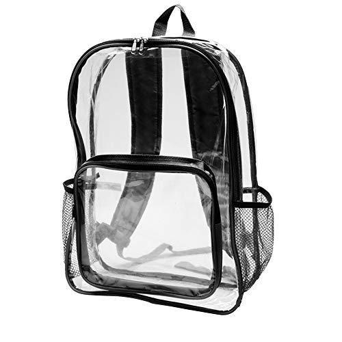 DISCOUNT PROMOS Heavy Duty Clear Plastic Backpacks Set of 6, Bulk Pack - PVC, Water Resistant, Great for School, Travel - Clear/Black