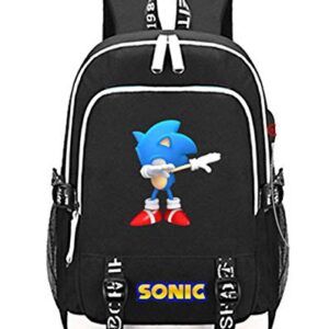 Gmoke Cartoon Canvas Laptop Backpack for Teen, Backpack for Women Men with USB Charging Port. (Black1)