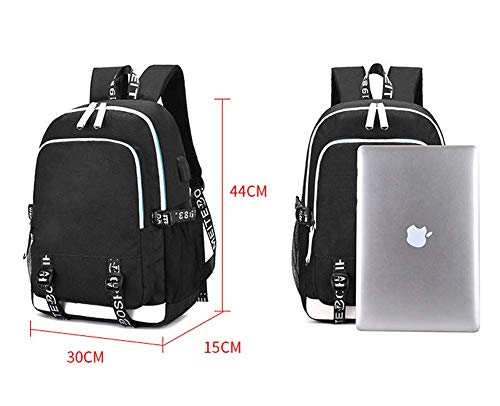 Gmoke Cartoon Canvas Laptop Backpack for Teen, Backpack for Women Men with USB Charging Port. (Black1)