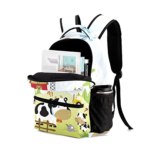 Custom Kid Backpack, Farmfield Cute Animals Cow Personalized Name School Bookbag, Customization Casual Bookbags for Student Girls Boys