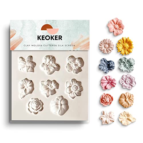 KEOKER Flower Polymer Clay Molds - 1 Pcs Polymer Clay Molds for Jewelry Making, Polymer Clay Molds for Polymer Clay Earrings Decoration (Medium Flower)