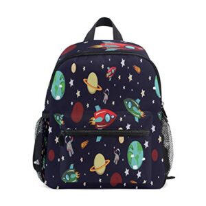 OREZI Outer Space Rocket Planets Star Astronaut Toddler Backpack for Boys Girls,Kid's Backpack Schoolbags for Kindergarten Preschool Toddler Travel Bag Snack Bag With Chest Clip