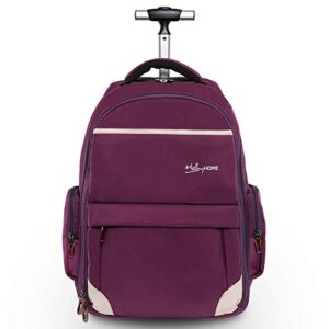 hollyhome 19 inches wheeled rolling backpack for men and women business laptop travel bag, upgrade purple