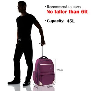 HollyHOME 19 inches Wheeled Rolling Backpack for Men and Women Business Laptop Travel Bag, Upgrade Purple