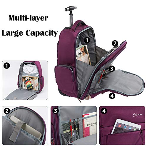 HollyHOME 19 inches Wheeled Rolling Backpack for Men and Women Business Laptop Travel Bag, Upgrade Purple