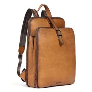 cluci womens backpack purse genuine leather 15.6 inch laptop vintage travel large business college shoulder bag vintage yellow