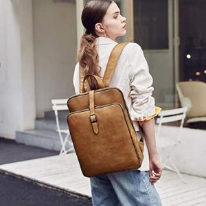 CLUCI Womens Backpack Purse Genuine Leather 15.6 Inch Laptop Vintage Travel Large Business College Shoulder Bag Vintage Yellow