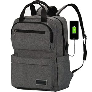 school laptop backpack for women men with usb charger port teacher students bookbags travel work computer 15.6 inch backpacks for college teen boys girls-grey