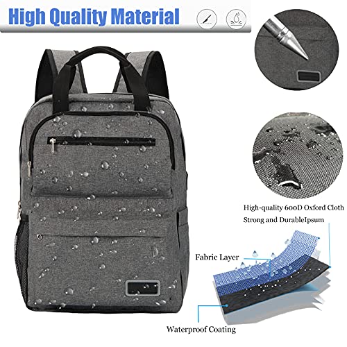 School Laptop Backpack for Women Men with Usb Charger Port Teacher Students bookbags Travel Work Computer 15.6 inch Backpacks for College Teen Boys Girls-Grey