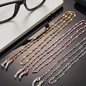 Tatuo 3 Pieces Stainless Steel Eyeglass Chain for women Cord Reading Glass Lanyard Sunglass Holder with 6 Pieces Extra Silicone Loop