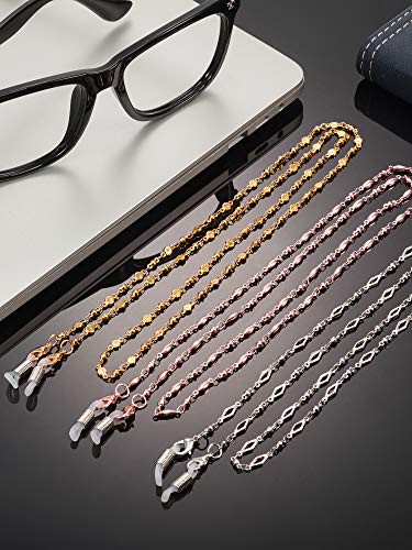 Tatuo 3 Pieces Stainless Steel Eyeglass Chain for women Cord Reading Glass Lanyard Sunglass Holder with 6 Pieces Extra Silicone Loop