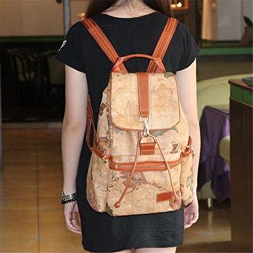 Faux Leather Vintage Novelty World Map Backpack Travel Lacing Bag Hot 03