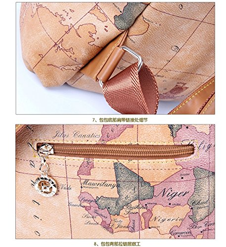 Faux Leather Vintage Novelty World Map Backpack Travel Lacing Bag Hot 03