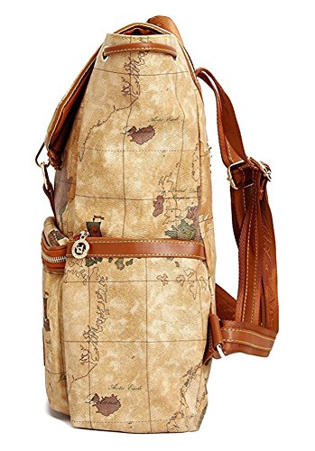 Faux Leather Vintage Novelty World Map Backpack Travel Lacing Bag Hot 03