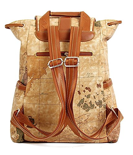 Faux Leather Vintage Novelty World Map Backpack Travel Lacing Bag Hot 03