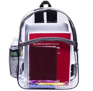 vinyl security clear bag stadium approved backpack bookbag with black trim adjustable straps & mesh side