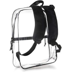 Vinyl Security Clear Bag Stadium Approved Backpack Bookbag with Black Trim Adjustable Straps & Mesh Side