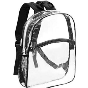 Vinyl Security Clear Bag Stadium Approved Backpack Bookbag with Black Trim Adjustable Straps & Mesh Side