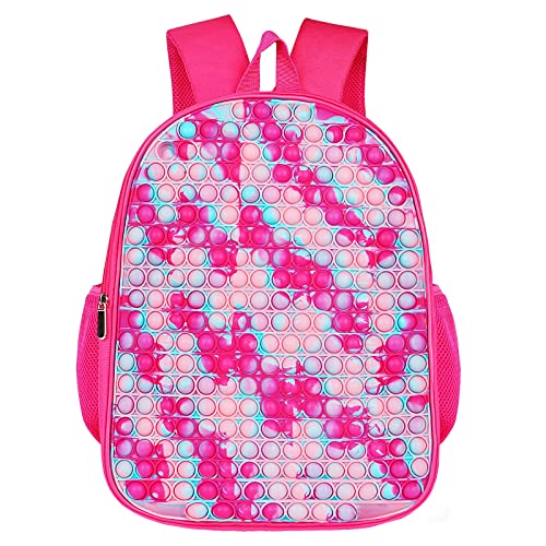 CNRYRIO Large Pop Fidget Backpack Pop It School Backpack 16" Girls and Boys 1-12 Years Adjustable Straps Waterproof, Girls Pink