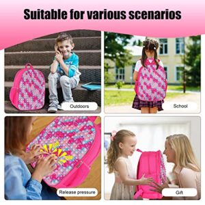 CNRYRIO Large Pop Fidget Backpack Pop It School Backpack 16" Girls and Boys 1-12 Years Adjustable Straps Waterproof, Girls Pink