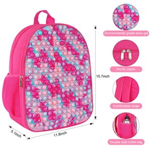 CNRYRIO Large Pop Fidget Backpack Pop It School Backpack 16" Girls and Boys 1-12 Years Adjustable Straps Waterproof, Girls Pink