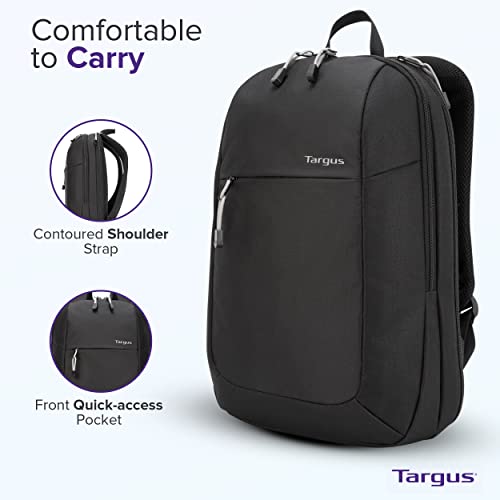 Targus Intellect Essentials Backpack for Lightweight Water-Resistant Slim Travel with Padded Back Support, Quick Access Stash Pouch, Protective Sleeve for 15.6-Inch Laptop Backpack, Black (TSB966GL)