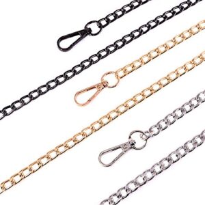 Swpeet 3Pcs Luxury Fashion 47 Inche Replacement Flat Chain Strap with Buckles Set, Perfect for DIY Metal Shoulder Cross Body Bag Hand Bag Purse Replacement （ Gold + Silver+ Gun-Black