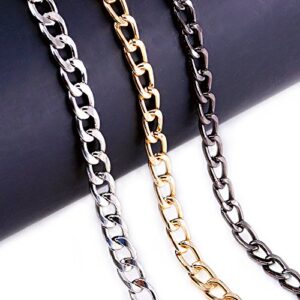 Swpeet 3Pcs Luxury Fashion 47 Inche Replacement Flat Chain Strap with Buckles Set, Perfect for DIY Metal Shoulder Cross Body Bag Hand Bag Purse Replacement （ Gold + Silver+ Gun-Black