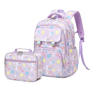 Rainbow Backpack Set with Lunch Bag Bookbag for Girls 2pcs SchoolBag for Preschool Kindergarten Toddler Kids School Backpack