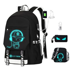 Anime Luminous Astronaut Backpack with USB Charging Port Outdoor Hiking Laptop Bags (6-4PCS)