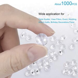 TeeLiy 1000pcs Clear 0.4inch Fake Plastic Diamonds for Vase Fillers Table Scatters, Acrylic Crystals Diamond gems Beads for Craft Decoration Weddding Table Scattering Birthday Deco (Clear)