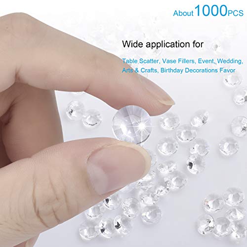 TeeLiy 1000pcs Clear 0.4inch Fake Plastic Diamonds for Vase Fillers Table Scatters, Acrylic Crystals Diamond gems Beads for Craft Decoration Weddding Table Scattering Birthday Deco (Clear)