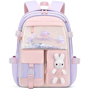 stylifeo bunny backpack for girls cute backpack kawaii school bookbag for kindergarten preschool elementary(purple for girl grades 3-6)