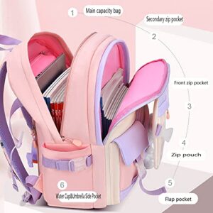 Stylifeo Bunny Backpack for Girls Cute Backpack Kawaii School Bookbag for Kindergarten Preschool Elementary(Purple for girl grades 3-6)