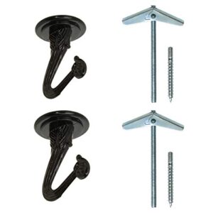 rocky mountain goods ceiling swag hook 2 pack with mounting hardware – 1 1/2” heavy duty swag hooks for hanging planter, ceiling or extender chains – easy install with screws/brackets (black)