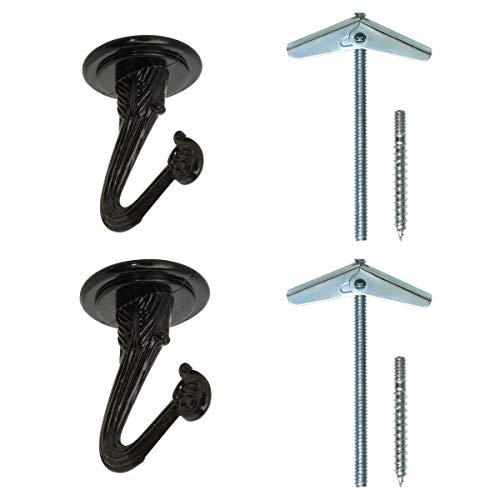 Rocky Mountain Goods Ceiling Swag Hook 2 Pack with Mounting Hardware - 1 1/2” Heavy Duty Swag Hooks for Hanging Planter, Ceiling or Extender Chains - Easy Install with Screws/Brackets (Black)