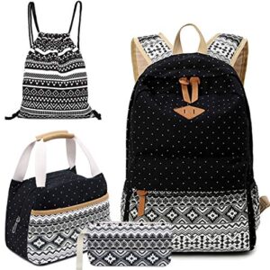 canvas dot backpack cute lightweight teen girls backpacks school shoulder bags backpack 4pcs