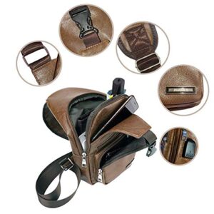 PHABULS Men's Faux Leather mens sling bag for men with USB Charging Port for Travel, Hiking,Cycling (Brown-pu)