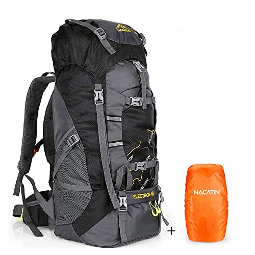 NACATIN Hiking Backpack, 60L Lightweight Large Rucksack for Men Women, Tear and Water-resistant Ideal for Climbing Mountaineering Fishing Travel Cycling