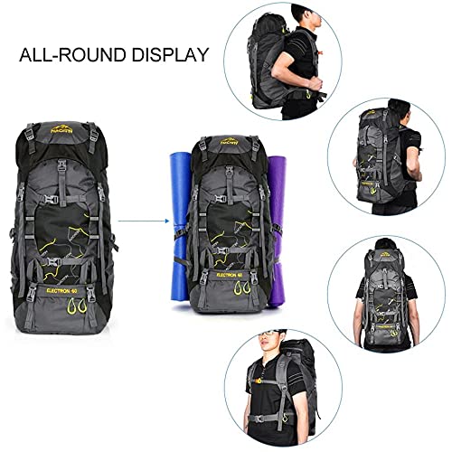 NACATIN Hiking Backpack, 60L Lightweight Large Rucksack for Men Women, Tear and Water-resistant Ideal for Climbing Mountaineering Fishing Travel Cycling