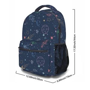 Colorful Space Star Galaxy Planet and Astronaut Holiday Leisure 17 Inch Work Backpack, Lightweight Travel Outdoor School And College Bookbag for Men and Women Teen Gifts