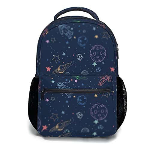 Colorful Space Star Galaxy Planet and Astronaut Holiday Leisure 17 Inch Work Backpack, Lightweight Travel Outdoor School And College Bookbag for Men and Women Teen Gifts