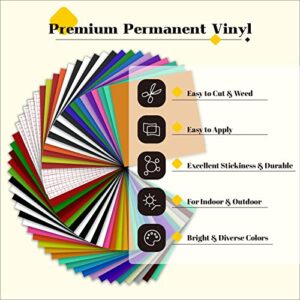 HTVRONT Permanent Vinyl for Cricut Machine-57 Pack 12" x 12" Permanent Vinyl Bundle, 52 Adhesive Vinyl Sheets & 5 Transfer Tape for Vinyl Permanent