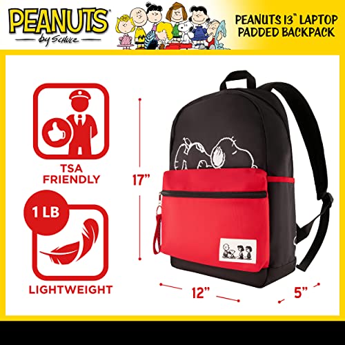 Concept One Peanuts 13 Inch Sleeve Backpack, Snoopy, Charlie Brown and Woodstock Padded Computer Bag for Commute or Travel, Multi