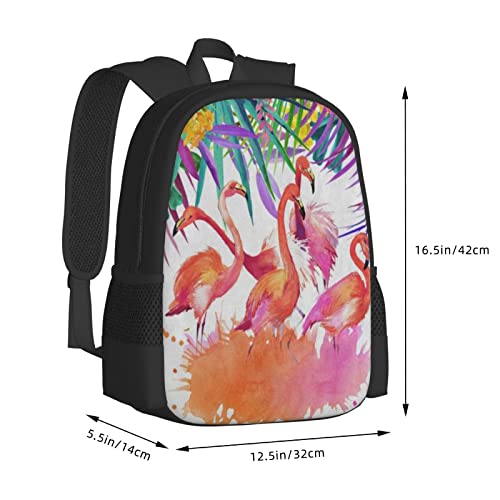 Tropical Flowers Leaves Flamingo Casual Backpack School Bag Laptop Travel Backpack for Men Women