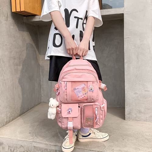 Cute Backpack Kawaii School Supplies Laptop Bookbag, Back to School and Off to College Accessories (Pink)