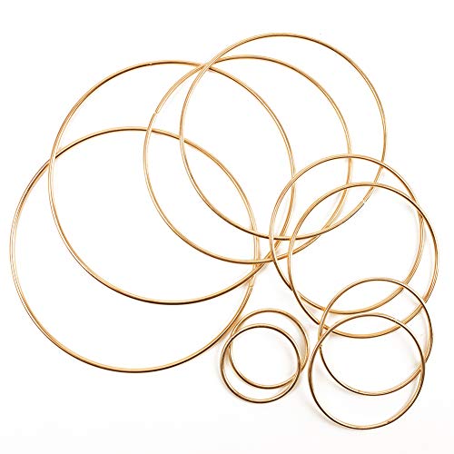 BigOtters Dream Catcher Rings, 10PCS Wreath Macrame Rings Gold Metal Floral Hoops for Making Wedding Wreath Decor Wall Hanging Crafts, 5 Sizes