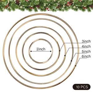 BigOtters Dream Catcher Rings, 10PCS Wreath Macrame Rings Gold Metal Floral Hoops for Making Wedding Wreath Decor Wall Hanging Crafts, 5 Sizes