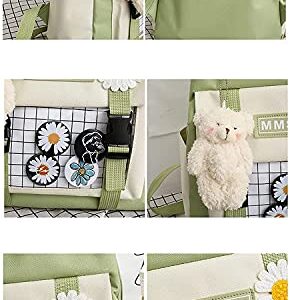 Kawaii School Backpack Sets Canvas Bookbag with Teddy Bear Pendant Pencil Pouch Shoulder Tote Lunch Bag Laptop Schoolbag Daypack Kit Back to School Supplies for Students Girls Boys (Black)
